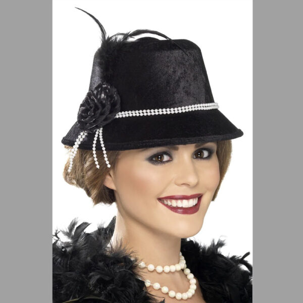 1920's Black Gangster Moll Hat - Women's Costume Accessory - Image 2