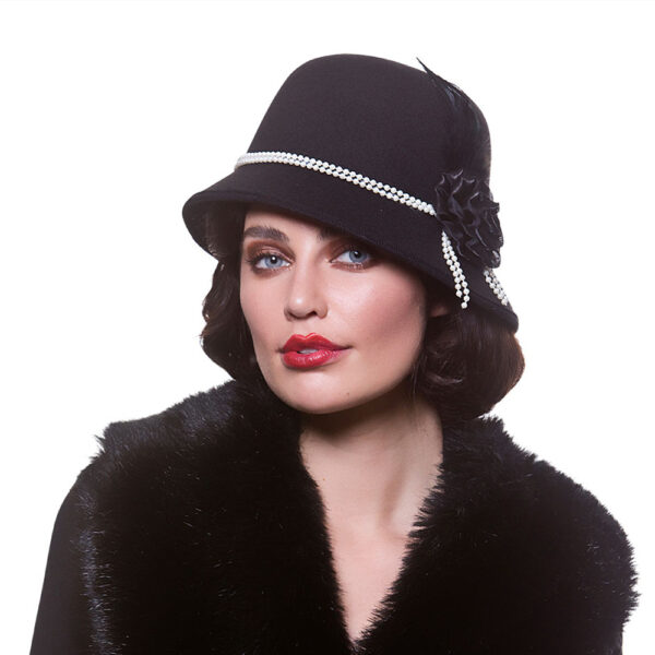 1920's Black Gangster Moll Hat - Women's Costume Accessory - Image 3