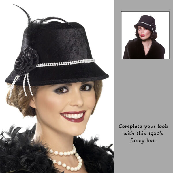 1920's Black Gangster Moll Hat - Women's Costume Accessory