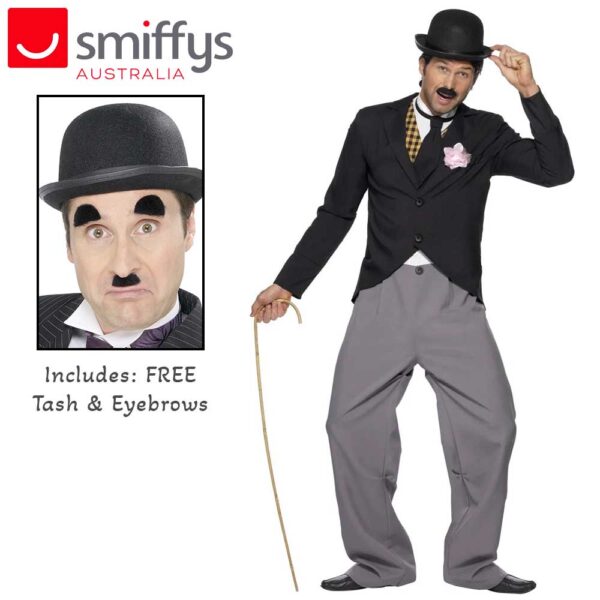 1920s Chaplin Style Film Star Adult Costume with BONUS Chaplin Tash /Eyebrows FREE