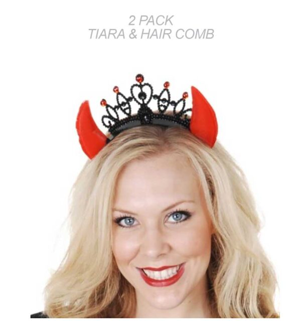 DEVIL BLACK & RED HAIR COMB TIARA & HORNS RED 2PK - Image 4