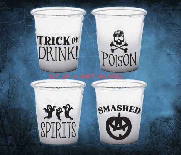 Halloween Classic Clear Plastic Shot Glasses Pack of 4 - Image 3