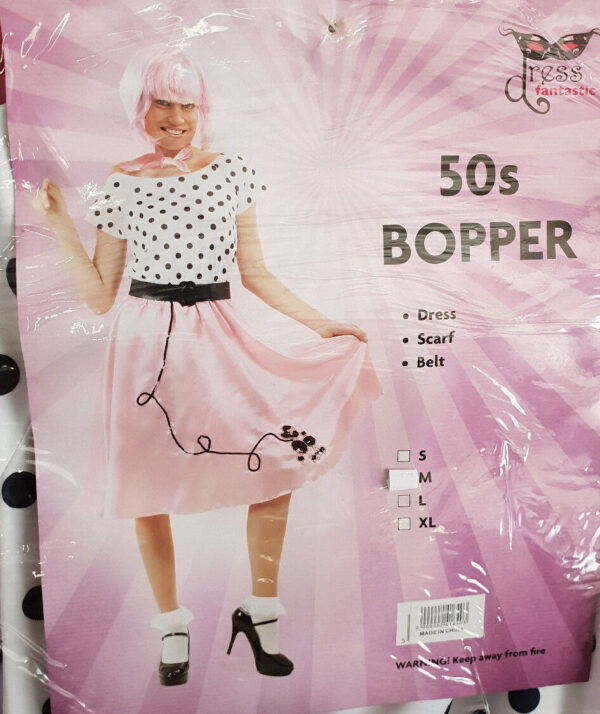 50s BOPPER Poodle Skirt Fancy Dress Costume with Dress, Scarf & Belt - Image 2