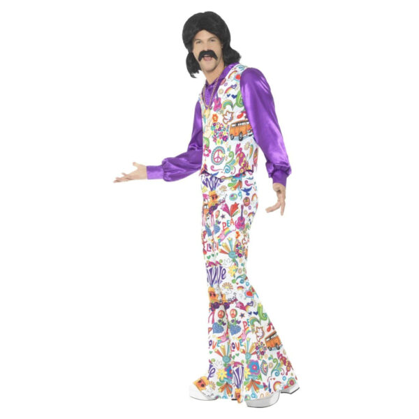 60s 70s Groovy Hippie Costume Suit for Men with Waistcoat, Shirt & Trousers S: M - Image 5