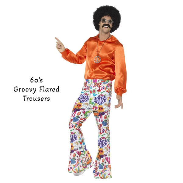 60s 70s Groovy Hippie Flared Costume Party Pants for Men S: M/L/XL