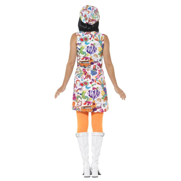 60s Groovy Chick Women's  Retro Peace Costume with Hat and Dress S: S/M - Image 7