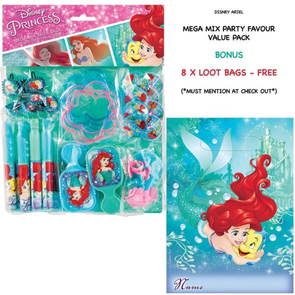 Disney Ariel Dream Big Birthday Party Supplies - Kids Favour Pack - 48pcs + Bonus Loot Bags