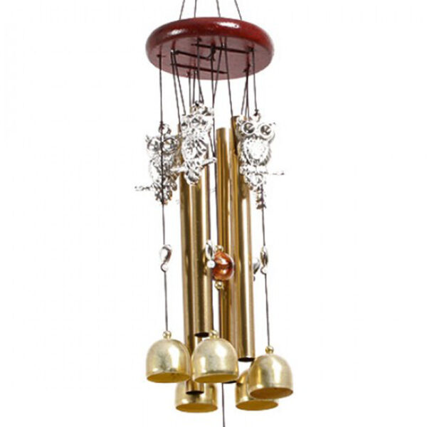 Brass Bells Silver Owls Windchime - Home & Garden Gift - 85cm - Image 2