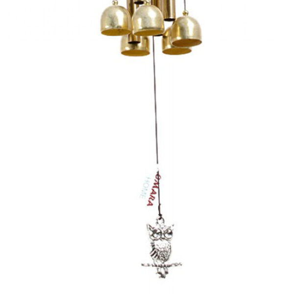 Brass Bells Silver Owls Windchime - Home & Garden Gift - 85cm - Image 3