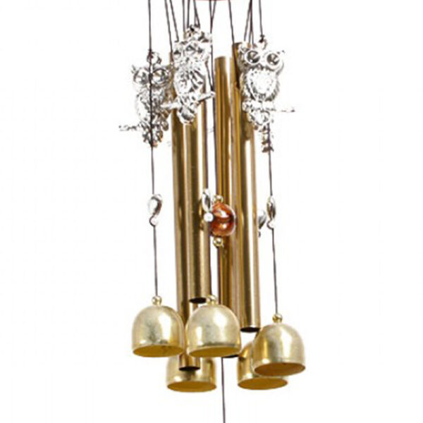 Brass Bells Silver Owls Windchime - Home & Garden Gift - 85cm - Image 4