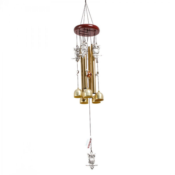 Brass Bells Silver Owls Windchime - Home & Garden Gift - 85cm