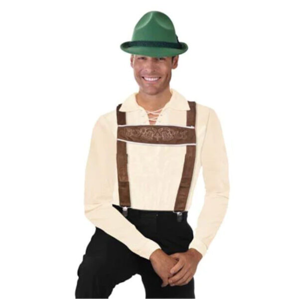 Brown Lederhosen Suspenders Oktoberfest - Men's Costume Accessory - Image 3