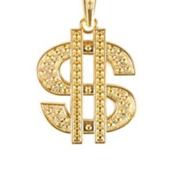 Dollar Sign Pendant Necklace Gold - Adult Men's Costume Accessory - Image 2