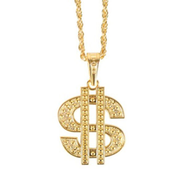 Dollar Sign Pendant Necklace Gold - Adult Men's Costume Accessory