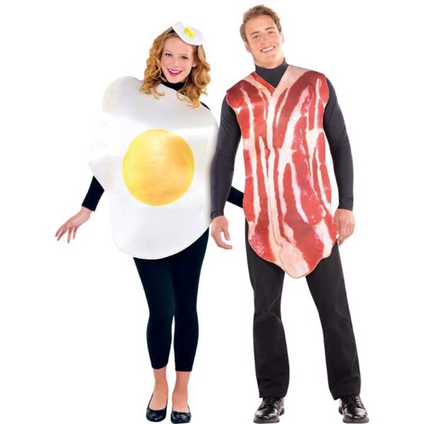 Mens Ladies Bacon & Egg Breakfast Food Couple Funny Fancy Dress Adults Costume