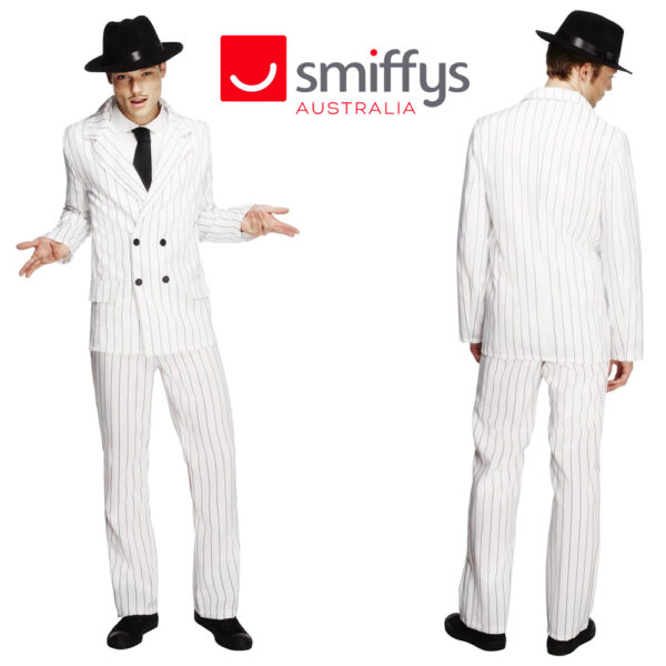 Fever Men’s 1920s Gangster Pinstriped Suit Costume - White - M / L