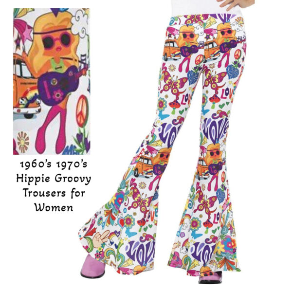 Groovy 60s 70s Flared Trousers Hippie Bell Bottoms Costume  for Women