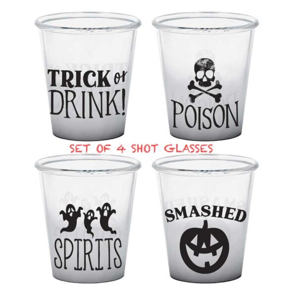 Halloween Classic Clear Plastic Shot Glasses Pack of 4