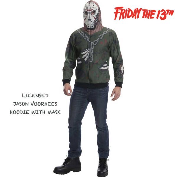 Friday The 13th Jason Voorhees Halloween Mens Costume Hoodie S: XS, M