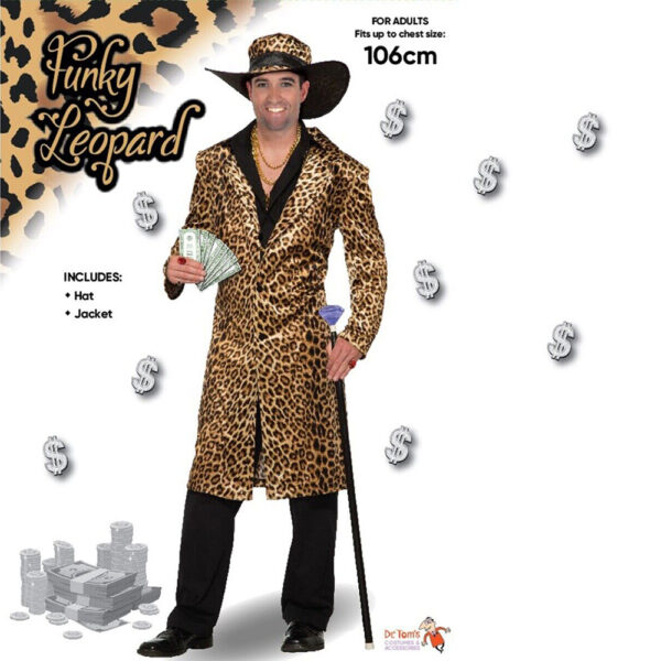 Funky Leopard Coat with Hat Adult Men's Costume - Size: Std, XL