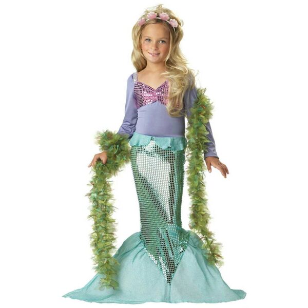 LITTLE MERMAID ARIEL SPARKLE GIRLS CHILD COSTUME WITH SEA SHELL HEADBAND - Image 3