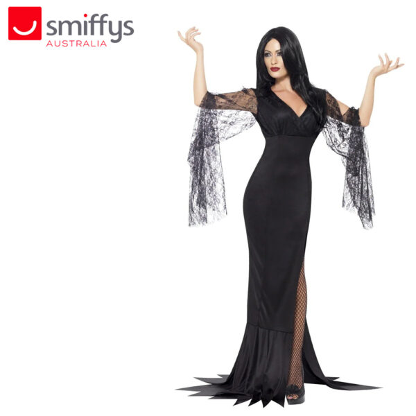 Morticia Addams / Elvira Women's Halloween Dress Up Costume,  Large - PlusX1