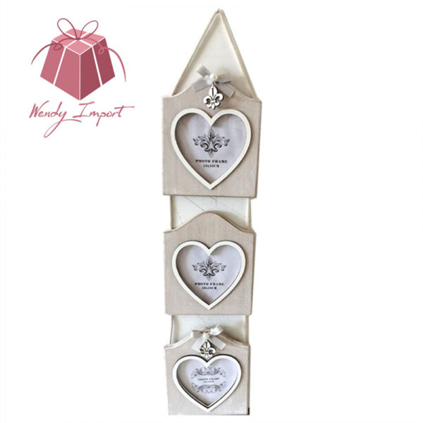 Photo Frames Garland Set 3 - Wooden Whitewash Heart Loved Ones Gift - 57cm