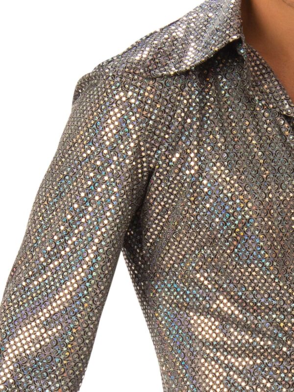 Groovy 70's Disco Mens's Disco Shirt Costume - Black & Silver with Sequins - Image 3