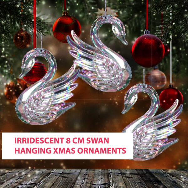 Iridescent Swan Christmas Tree Decorative Hanging Ornament Set of 3 - 8 cm each - Image 2