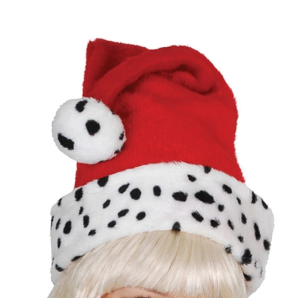 Santa Hat with Dalmation Trim - Adult Christmas Costume Accessories - Image 2