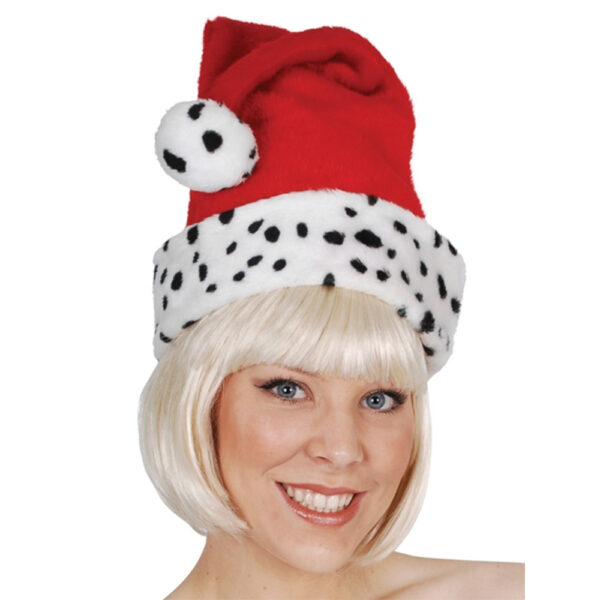 Santa Hat with Dalmation Trim - Adult Christmas Costume Accessories