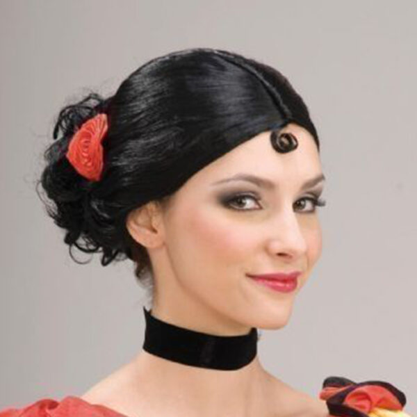 Spanish Senorita With Red Rose Black Wig Women's Costume Accessory - Image 2