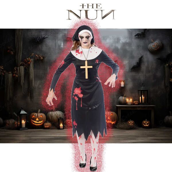 Zombie Nun Halloween Fancy Dress Horror Costume - Image 3