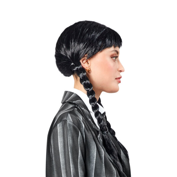 Wednesday Addams Womens Halloween Costume Wig - long, Black, Braided - Image 2