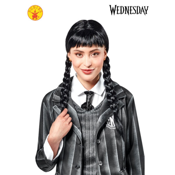 Wednesday Addams Womens Halloween Costume Wig - long, Black, Braided