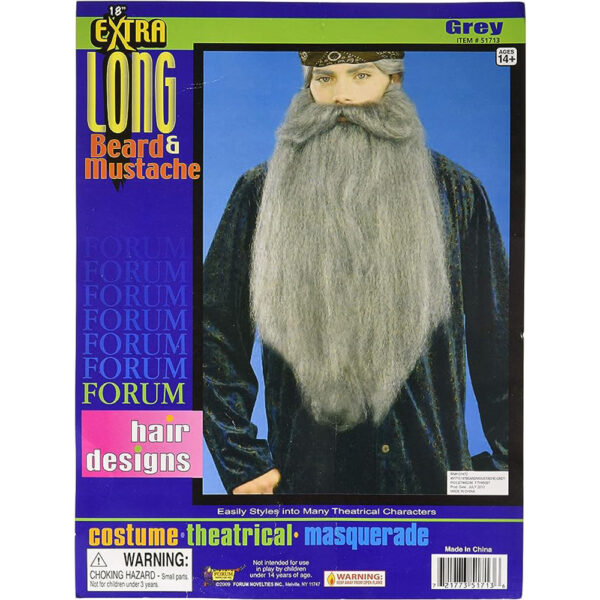 Wizard Beard / Moustache Grey Adult Men's Costume Accessory - Size: 18"