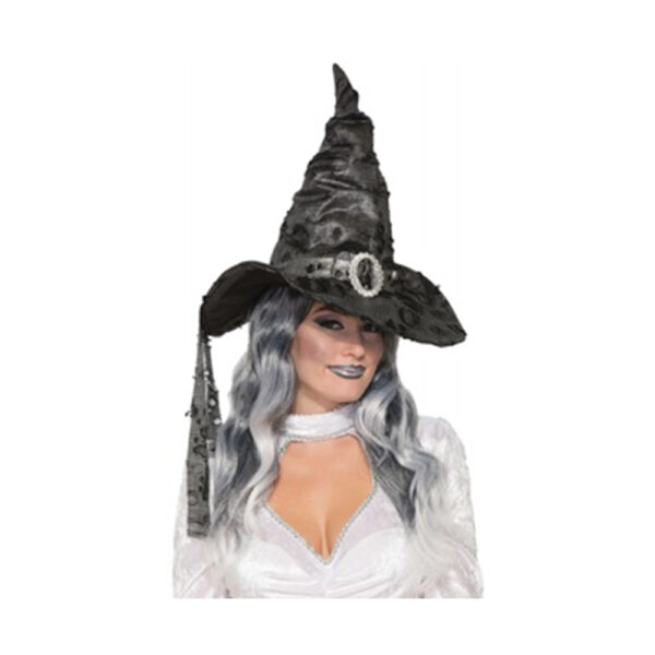 Vintage Classic Black Witch Hat - Velvet - Adult Women's Halloween Costume Accessory - Image 2