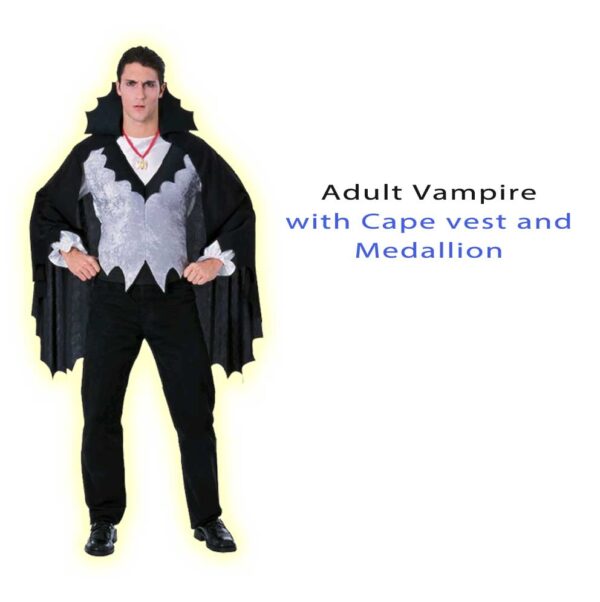 Adult Mens Vampire Black Silver Halloween Costume Cape Vest Medallion S:Std