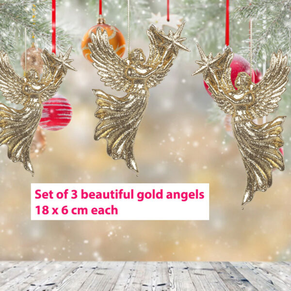 Gold Angel Christmas Tree Decorative Hanging Ornament 18 x 6 cm Set of 3 - Image 2