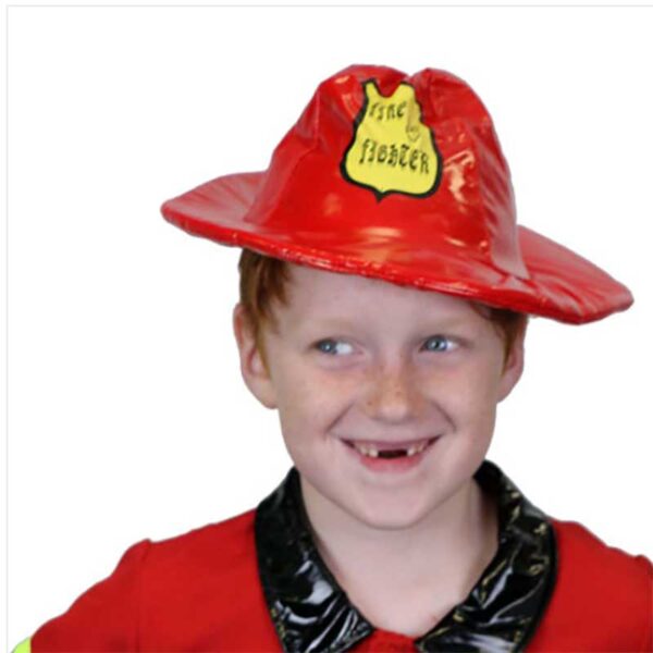 Child Fireman / Fire Fighter Red & Yellow Costume with Helmet - Image 3