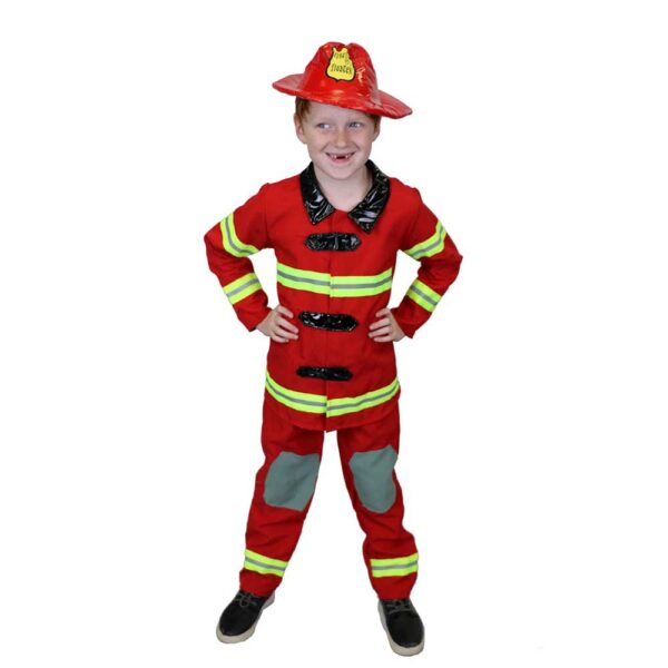 Child Fireman / Fire Fighter Red & Yellow Costume with Helmet