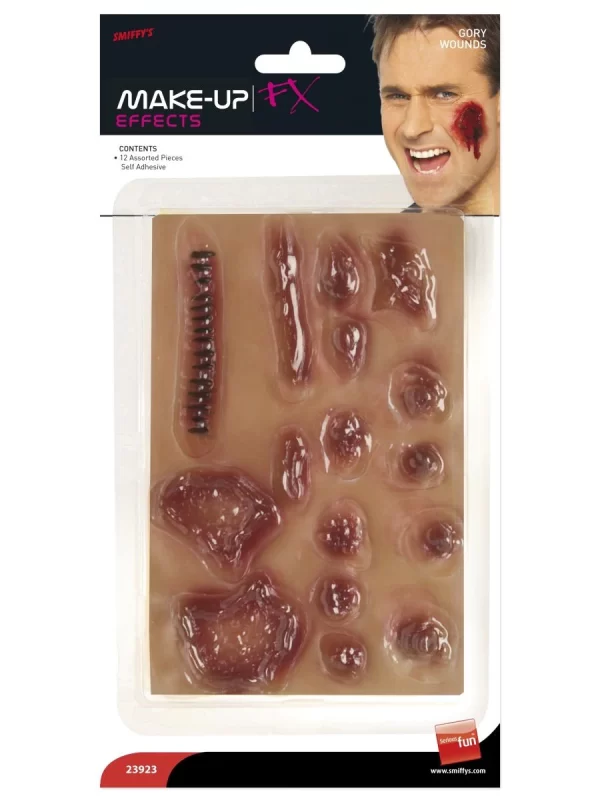 Gory Wounds Skin Coloured 12 Assorted Pieces Halloween Make-up Effects - Men