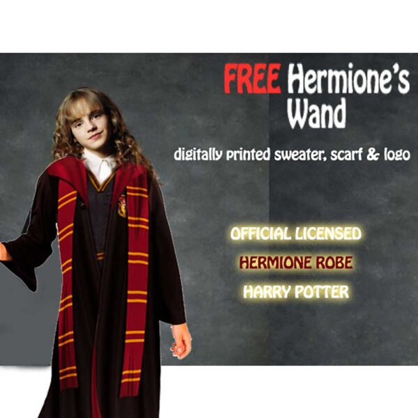 Licensed Harry Potter Hermione Granger Hooded Robe Wand Girls Costume Set 9+