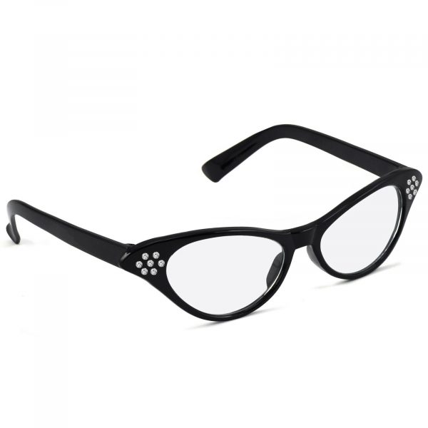 1950's Rock N Roll Black Diamante Ladies Costume Glasses Rhinestone Edna Womens - Image 4