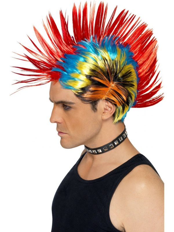 1980s Street Punk Wig Mohawk Multi-Colour Rainbow Rebel Adult Costume Accessory