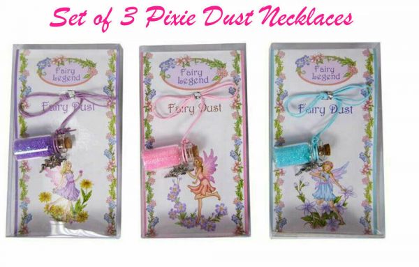 3 x FAIRY PIXIE DUST NECKLACE BOTTLES CHARMS GIRLS PARTY FAVOURS GIFT TINKERBELL