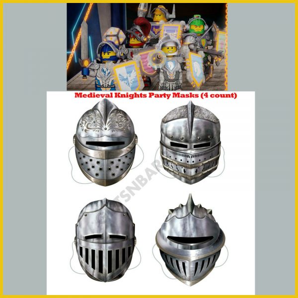 4 Medieval Knight Helmet Masks Kid Party Favours Castle Lego Warrior Birthday - Image 3