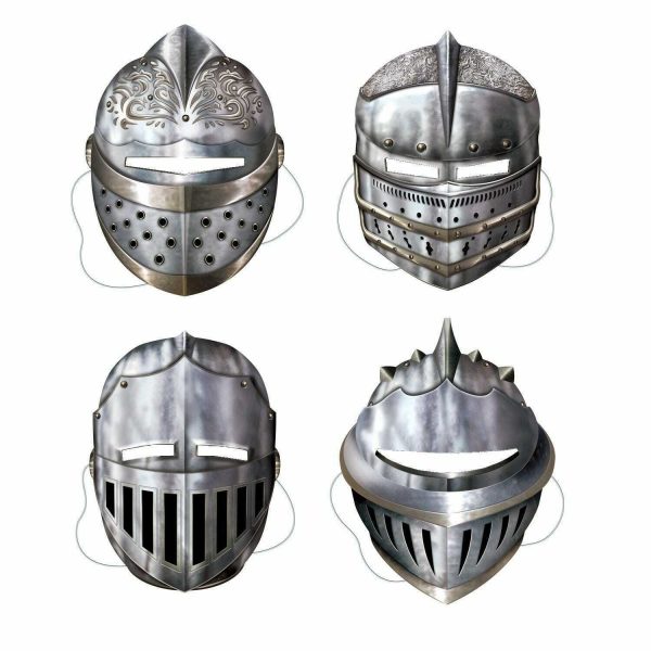 4 Medieval Knight Helmet Masks Kid Party Favours Castle Lego Warrior Birthday