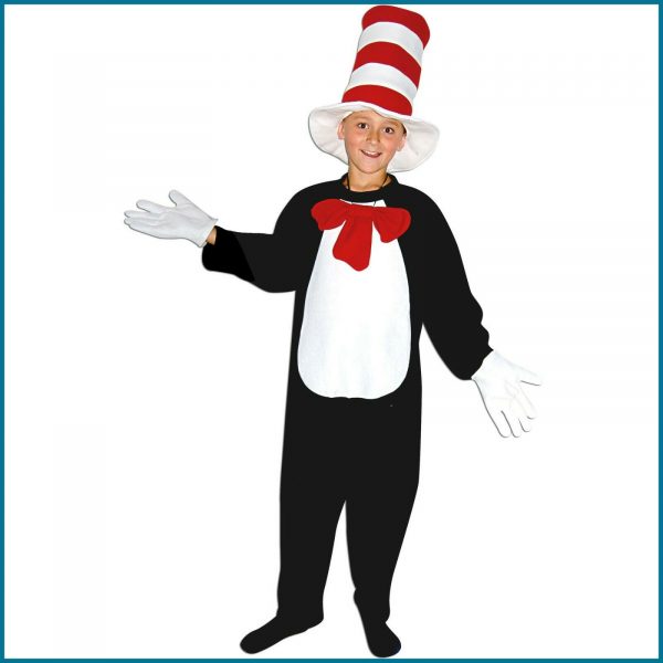 Cat with Hat Costume Jumpsuit Child Kids Boys Girl Book Week Fancy Dress