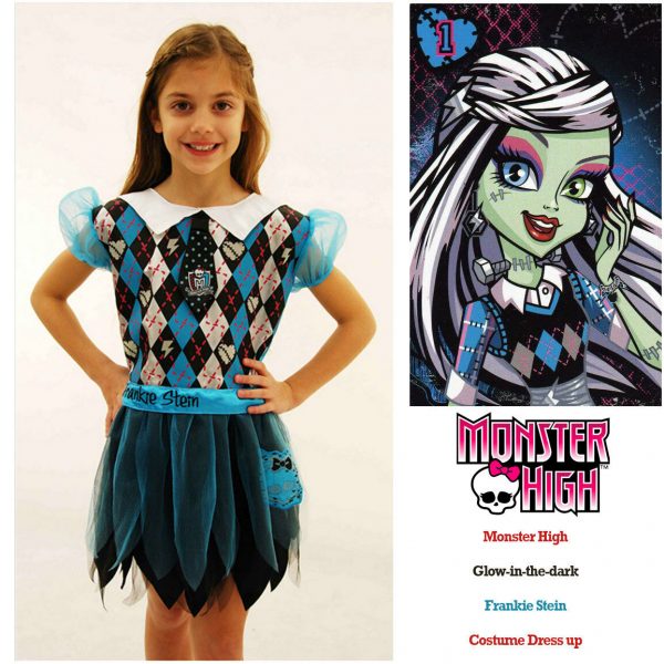 Child Girl Monster High Frankie Stein Costume Fancy Dress Glow in Dark Halloween